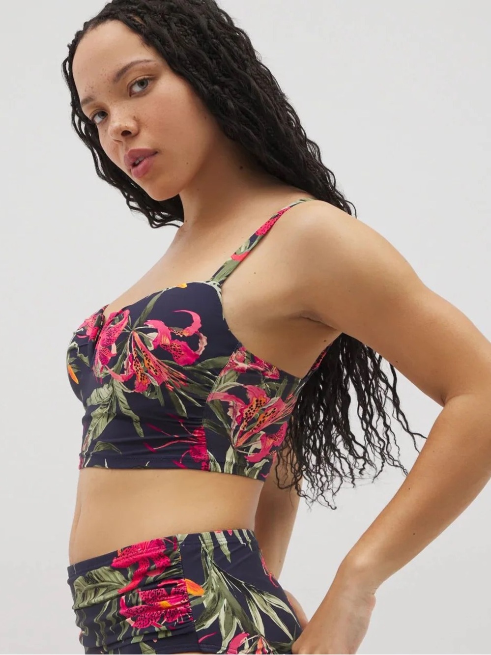 Soma Longline Bralette Crop Top - Navy Pink